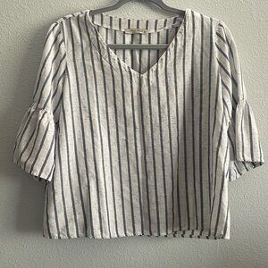Final Touch White Blue Stripped Boho Blouse